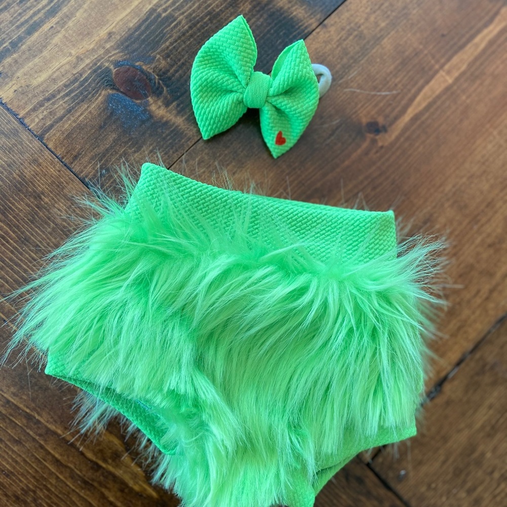 Grinch Bummie & Bow Set